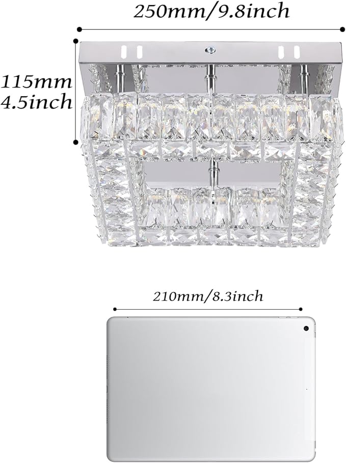 Dimmable Crystal Chandelier LED Ceiling Light with Remote Flush Mount Small Chandelier for Hallway Foyer Kitchen Stair Closet,3 Colors Adjustable
