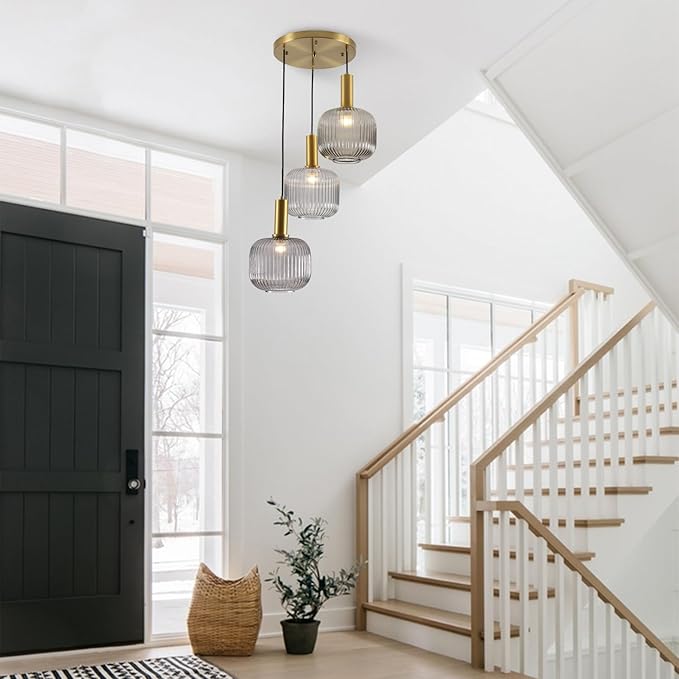 BOKT 3-Light Cluster Pendant Lights Modern Smokey Gray Glass Globe Pendant Light Adjustable Open Glass Kitchen Island Pendant Chandelier Vintage Multi Light Pendant Lighting Cluster