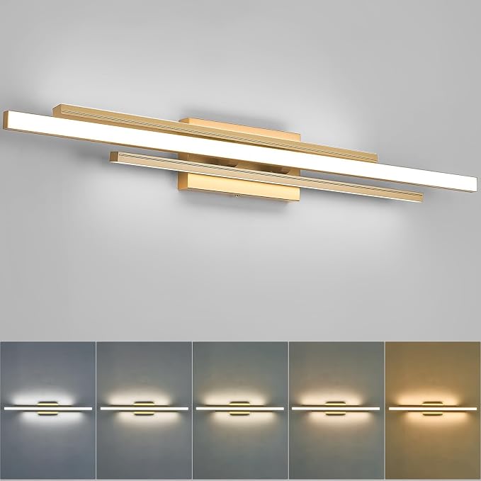 VitaLink Modern Gold Vanity Light Bathroom Wall Light Fixtures Over Mirror 35 Inch Long Dimmable 3-Light LED Bathroom Wall Lighting 5CCT(3000K/3800K/4500K/5200K/6000K)