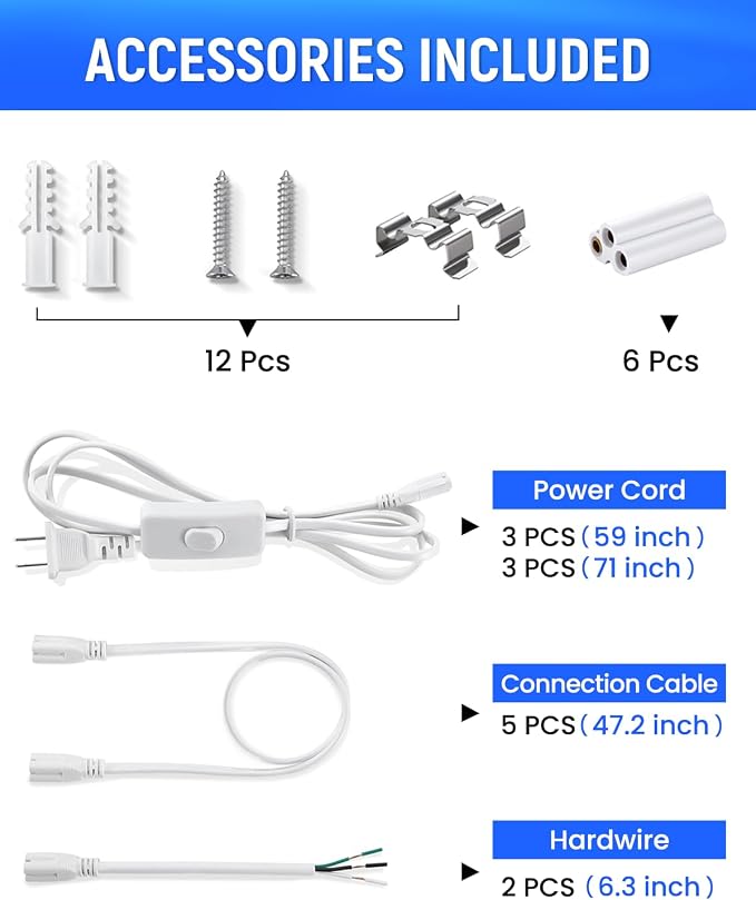 (6 Pack) 4FT T5 LED Integrated Fixture, 6500K,20W,2300LM(Super Bright White) Linkable LED Shop Light,Garage Ceiling and Cabinet Light,Strip Light,Corded Electric with ON/Off Switch