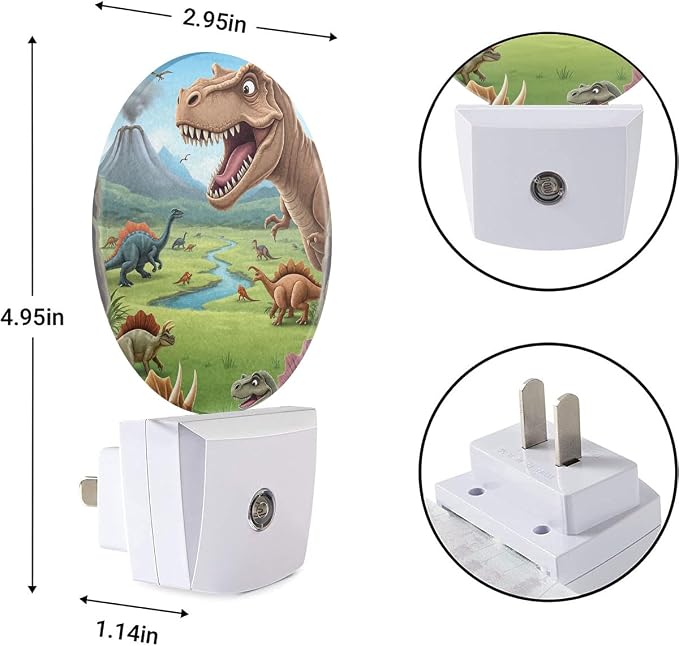 EKOBLA Cartoon Volcano Dinosaurs Night Light, Tyrannosaurus Rex Dino Animal Night Lights Plug Into Wall with Dusk to Dawn Auto Sensor for Kids Bedroom