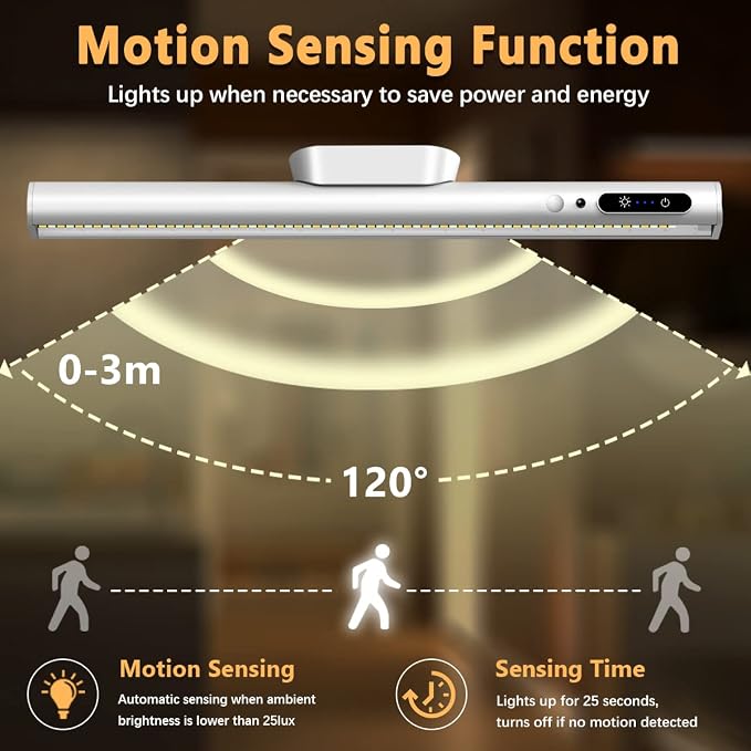 Battery Powered Operated Wall Strip Light with Motion Sensor | LED Light Bar, Rechargeable Magnetic Under Cabinet Lighting Wireless with Remote Control for Desk Mirror Closet Silver