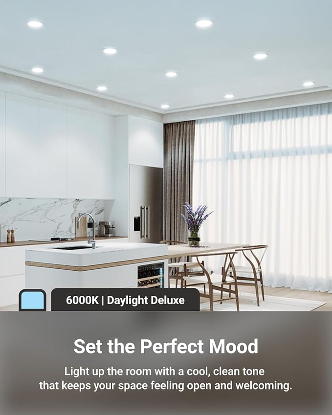 Sunco 6 Pack 4 Inch LED Recessed Lights, Slim Canless Ceiling Lighting, 650 LM, 10W (60W Equivalent), 6000K Daylight Deluxe, Dimmable, Wafer Thin, Ultra Thin with Junction Box ETL
