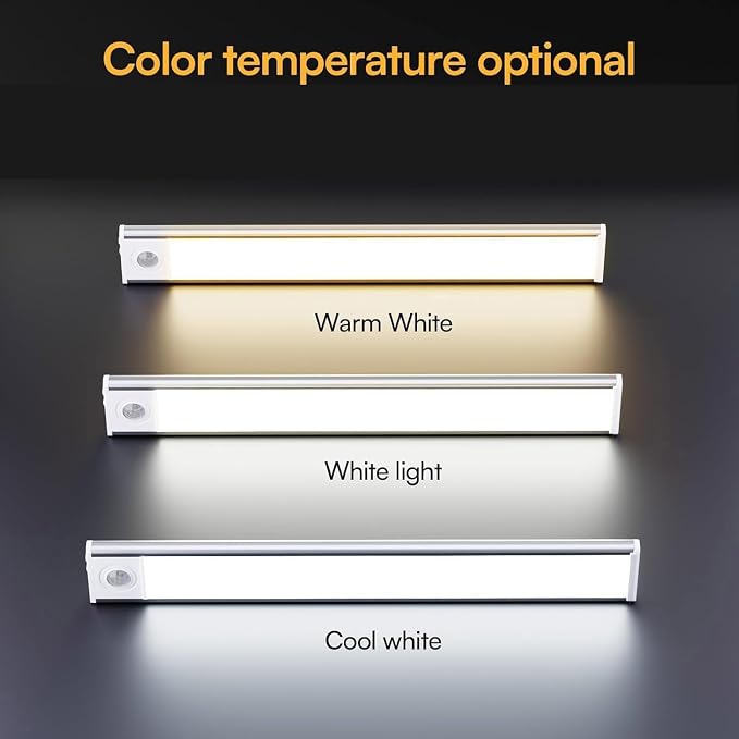 DAYBETTER 8inch Under Cabinet Lighting,4 Pack Motion Sensor Light Indoor | Rechargeable,3 Color Temps,5 Levels Dimmable Night Light,Magnetic Closet Lights,Wireless Under Counter Lights for Kitchen