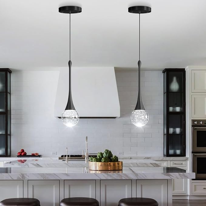 Modern Pendant Lights for Kitchen Island LED Dimmable Crystal Glam Ceiling Pendant Lighting for Dining Room Hallway Bedroom Corner Lamp Black