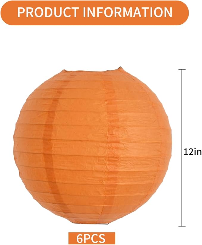 BEISHIDA 12 Inch Orange Paper Lanterns 6Packs Hanging Round Chinese Lantern | Paper lanterns party decorations,Chinese/Japanese Paper Lanterns,Birthday,Wedding,Christmas,Home decorative outdoor