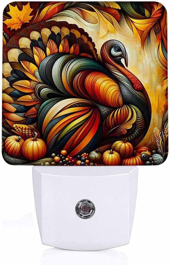 LED Night Light Lamp with Smart Sensor Dusk to Dawn Sensor,Thanksgiving Turkey Abstract Fall Colors Night Light Daylight White,0.5W Plug-into Wall for Adults,Bedroom,Bathroom,Hallway,Kitchen