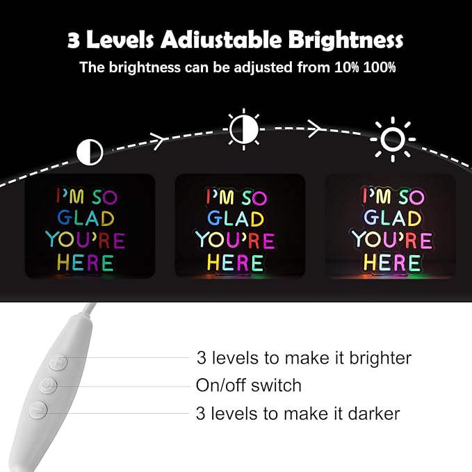 I’m So Glad You’re Here Neon Sign for Teachers – Dimmable Multicolor Letter LED Light with Wired Controller, Rainbow Glow Classroom Decor, 12.2×11.8 in, Includes 4 Wall Anchors & 2m USB Cable