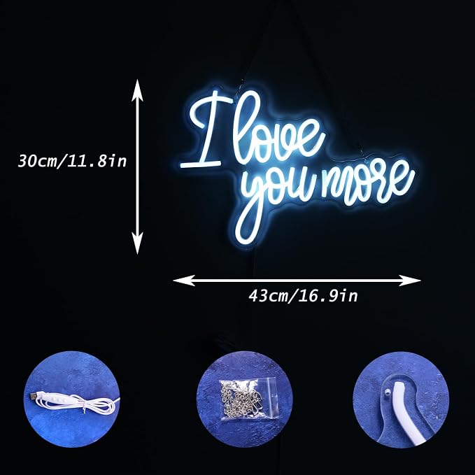 I Love You More Neon Signs Romantic Words LED Light Sweet Couple Signs Birthday Valentines Day for Her-Girlfriends or Wife Wedding Engagement Party Wall Decoration