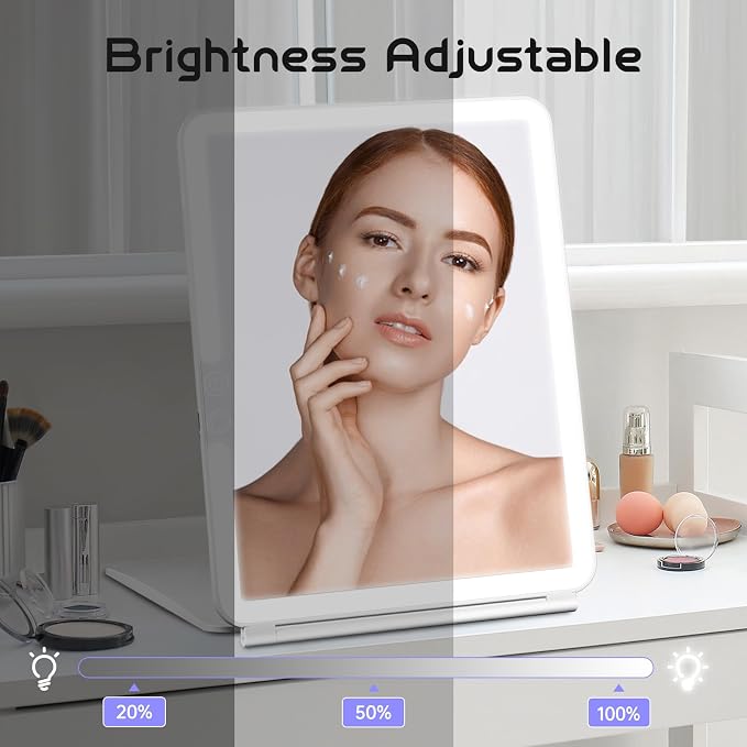 FUNTOUCH 2500mAh Large Rechargeable Travel Makeup Mirror with Light | Portable Makeup Mirror with 10X Magnifying Mirror 3 Lighting Modes, Dimmable Touch,Tabletop Travel Mirror with Storage Bag