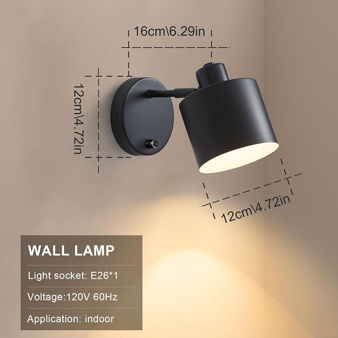 Lightess Black Farmhouse Hardwired Wall Sconce with Dimmer Switch Set of 2 | Dimmable Switch Wall Lights Industrial Rustic Housing, Hardwired Mount Works Great For Bedroom Hallway Living Room Indoor