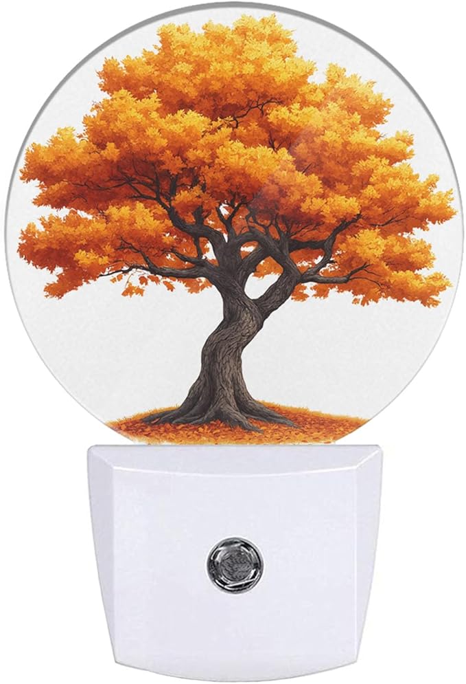 Plug-in Autumn Tree Night Light Fall Yellow Orange Leaves Nightlight with Dusk to Dawn Sensor, Auto On/Off 0.5W Energy-Saving LED Lighting for Men Women Boys Girls Gift
