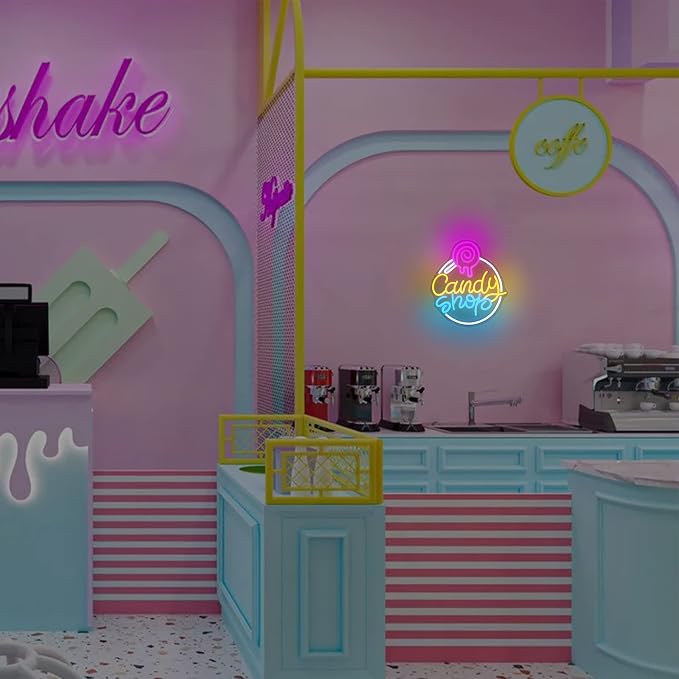 Candy Shop Neon Sign, Neon Signs for Wall Decor, Neon Dimmable LED Signs Lollipop Store Decorations, Neon Dessert Business Light Up Signs Candy Party Decorations, Neon Halloween Birthday Gift
