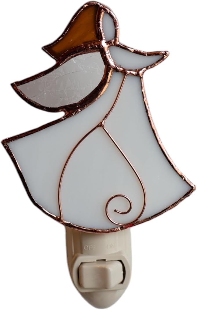 Gift Essentials Angel Plug in Night Light - Stained Glass Nightlight with On/Off Rocker Switch - Includes One 4 Watt Replaceable Incandescent Warm Glow Bulb
