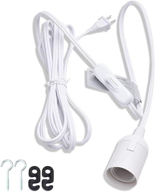 JACKYLED Extension Hanging Lantern Cord Cable UL 12Ft E26 E27 Socket On/Off Switch Plug in Pendant Lighting for Kitchen Bedroom Plant Growth Light | Switch Near the Bulb, E26 E27 Socket On/Off Switch Plug in Pendant Lighting for Kitchen Bedroom Plant G...
