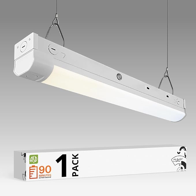 ASD 2ft LED Linear Strip Light Fixture with Emergency Battery Backup & Q-Base | 15W-25W 120-277V 3000K-5000K Adjustable Linkable LED Shop Light | UL DLC Stairwell Certified Luminaire