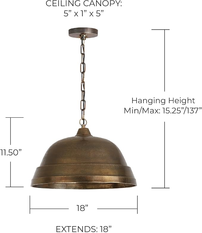 Capital Lighting 330311XB Sedona Handcrafted Sand-Cast Aluminum Industrial Metal Dome Pendant, 1-Light 100 Watts, 12" H x 18" W, Oxidized Brass