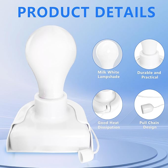 Stick-Up Light Bulb for Closet, 2Pack Battery Operated LED Light Bulb with Pull Chain, Wireless Self Adhesive Wall Mounted Lamp Fixtures for Cabinet Bedroom Living Room Kitchen, Milk White