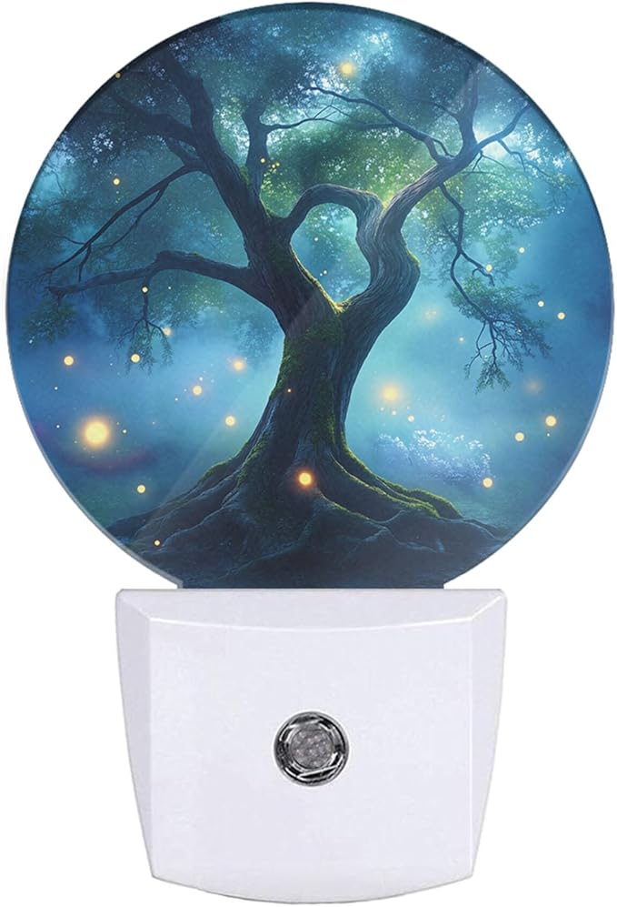 Growing Tree Night Light Forest Trees Firefly Glowworm Lightning Bug Night Lights Plug into Wall Auto on/Off LED Lighting 0.5W Sleep Friendly for Women Girls Boys