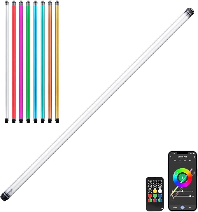 P120 RGB Handheld Photography Light, APP Control 1350 Lumen LED Video Light Wand 360°Full Color 12 Lighting Modes CRI≥95 IP68 Waterproof Built-in Rechargeable Battery 3000k 5750k Colorful Stick