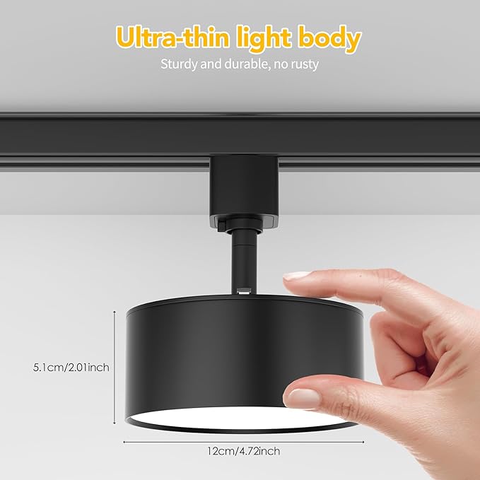 5 Color Diffuse LED Track Lighting Heads H Type Track Light Heads Dimmable Kitchen Track Lighting Fixtures Ceiling, Compatible with H Track Rails - Flicker Free CRI90+ 20W 2000lm, 4 Pack Black