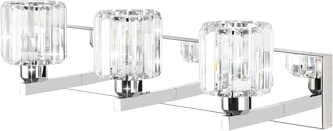 Aipsun Crystal Vanity Light Fixtures Modern Vanity Light for Bathroom Crystal Bathroom Lighting Fixture Wall Light Over Mirror 3 Lights(Not Include Bulb)