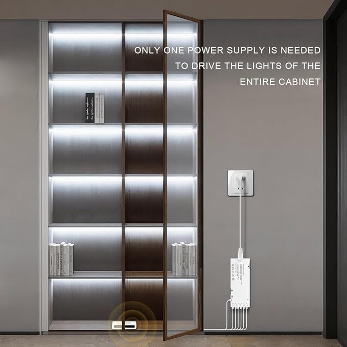 AIMENGTE 12V COB LED Cabinet Lights Strip with Dual-Door Sensor, 6 x 3.3ft Cuttable Under Cabinets Lighting for in-Cabinet, Locker, Closet, Showcase, Gun Safe (Cool White)