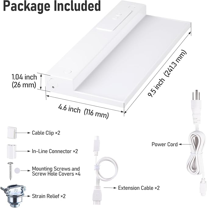 TORCHSTAR 2-Pack Ultra-Slim LED Under Cabinet Lighting Fits 12" Cabinets | 5CCT, Hardwired & Plug-in, 8W 600LM, 120V CRI90 Linkable Dimmable Thin Under Counter Lights for Kitchen, ETL T24, White