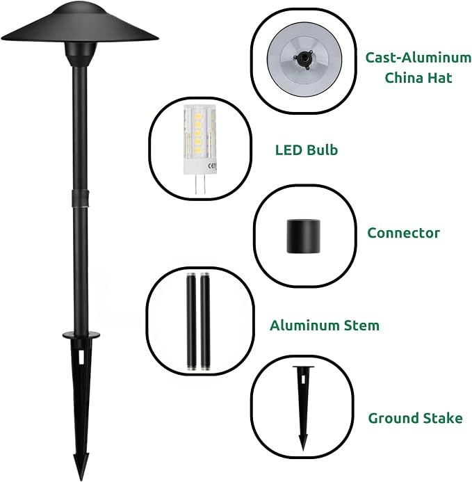 Lumina Lighting® 3W Landscape Lighting 12V Landscape Lights Low Voltage Landscape Path Lights Warm White Waterproof Outdoor Replaceable G4 LED Bulb for Garden Pathway Lawn Yard (Black, 8-Pack)