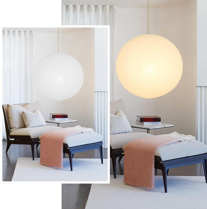White Round Paper Lantern Lampshade, 22"x22'' Large Paper Lanterns Pendant Light Shade, Chinese Foldable Design for Living Room, Bedroom, Ceiling Lampshade Party Decor