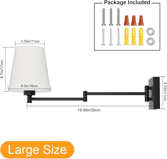 Aipsun Black Wall Sconce Set of 2, Swing Arm Wall Lamps, Modern Bedroom Wall Sconce Fixtures with Fabric Lampshade for Reading Hallway Living Room(Exclude Bulb)