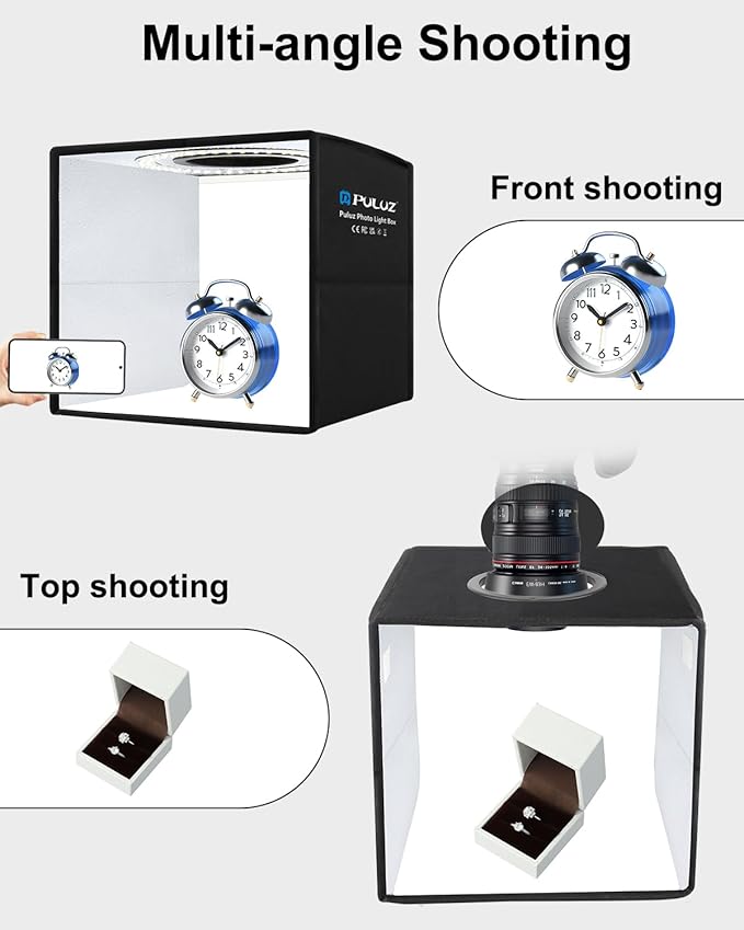 Photo Studio Light Box, PULUZ Mini Folding Lightbox LED Ring Light Portable Photo Box Shooting Tent Box Kit 12 Colors Backdrops USB Light Box Photography for Small Items Product Photography 10"x10"