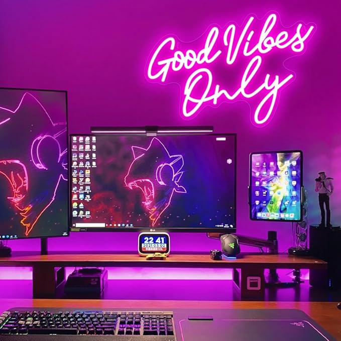Good Vibes Only Neon Sign，Good Vibes Neon Signs for Wall Decor，Beautiful Pink Good vibes Only Neon Light Sign for Girls Bedroom Decoration，Party，Birthday，Wedding，Salon Shopping Mall Home Wall Decor