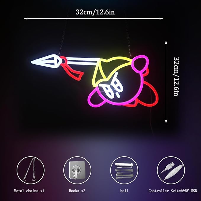 Gaming Neon Sign for Kids Bedroom Game Room, LED Anime Neon Sign Wall Art for Gaming Setup, Man Cave, Dorm or Bedroom Decor, Dimmable USB, Gift for Gamers Teens, Boys, Kids(SpearBoyL)