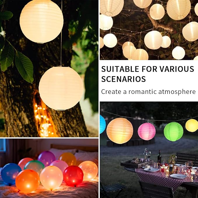 24 Pcs Paper Lantern Lights, Warm White Mini LED Lights | Waterproof, Lasts 36 Hours, Battery-Powered for Wedding Camping Parties Balloon and Floral Decorations
