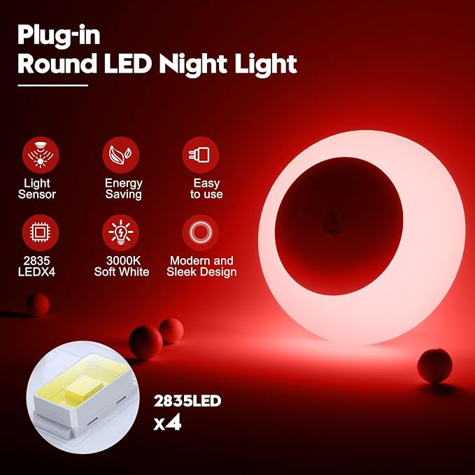 fesnne Night Light, Night Lights Plug into Wall, Dusk to Dawn Sensor, Red Led Night Light 0.5W, 8 Pack Nightlight for Adults, Bedroom, Bathroom, Hallway, Kitchen