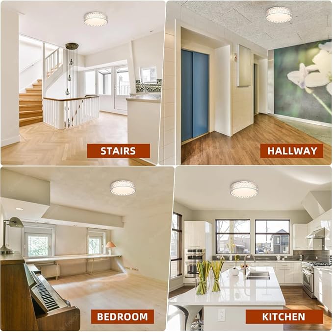 Flush Mount Ceiling Light Fixture,24W 1600 Lumens LED Ceiling Lights, Dimmable 3000K Warm White Light Fixtures Ceiling Mount for Bedroom, Kitchen, Hallway, Stairways