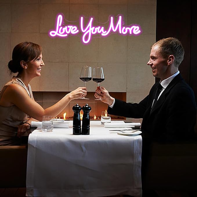 Love You More Neon Signs for Wall Decor, Love Neon Sign for Girls Bedroom Decoration, USB Powered LED Neon Light Sign for Wedding Party Birthday Valentine's Day Gift