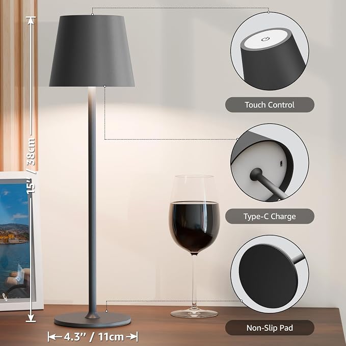 uuffoo 2 Pack Cordless Table Lamp Rechargeable 5000mAH Battery Operated Lights Touch Control LED Portable Desk Lamps 3 Color Dimming for Outdoor Coffee Bedroom Kitchen (Black)
