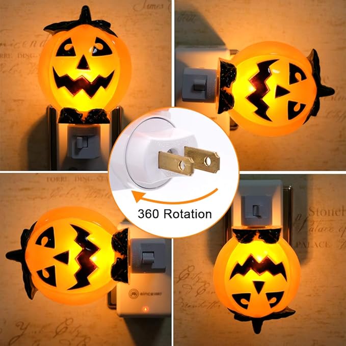 DRomance Pumpkin Plug in Night Light with 360 Degree Swivel Plug Halloween Decoration