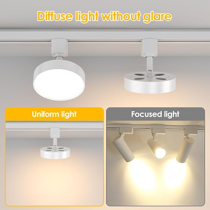 Diffuse LED Track Lighting Heads H Type, 12 Pack White | Dimmable Track Light Heads, Kitchen Ceiling Fixtures Compatible with H Track Rails, Flicker Free CRI90+ 3000K 12W 1000lm