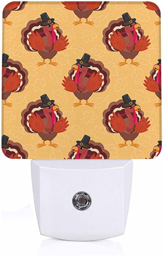 LED Night Light Plug into Wall with Dusk to Dawn Light Sensor White Energy Efficient Cartoon Turkey Bird Happy Thanksgiving Nightlight for Bedroom Bathroom Hallway Living Room Kitchen