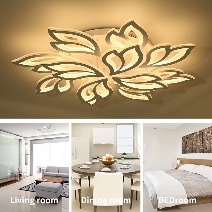 Garwarm 32" LED Flush Mount Ceiling Light, Low Profile Dimmable Fixture | Modern Ceiling Light with Remote, Acrylic Flower Lamp,Stepless Color Temperature Change for Large Bedroom Living Room Kitchen