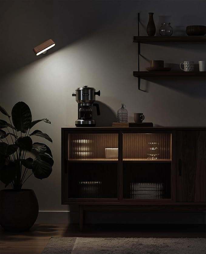 Wood Wall Sconce, Rechargeable Magnetic Wall Lamp, Dimmable | Bedside Reading, 360° Rotation, Stepless Dimming, 4000K Natural Light, Magnetic Installation for Bedroom Wall Lamps