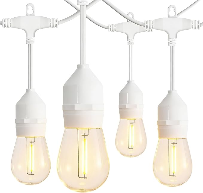 Outdoor String Lights, 50FT Waterproof Patio Lights with 1W Dimmable LED Bulbs, Hanging String Lights for Outdoor Backyard, Garden, Deck, Porch, Gazebo, Balcony, Camping, Party(White)