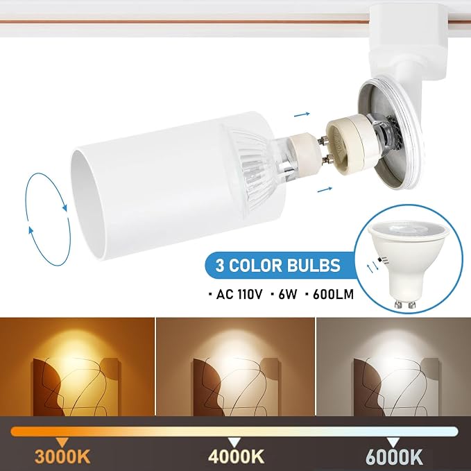 3-Color 4-Light LED Track Lighting Kit with 3.3FT H Track Lighting Rails & Canopy Connector, GU10 Dimmable Track Light Kit, Modern Kitchen Track Lighting Fixtures Ceiling Spot Light, White
