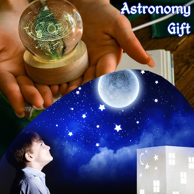 3D Solar System Crystal Ball 60mm Universe Gifts with Laser Engraved Model Astronomy Decor and Gift for Kids, Physics Enthusiasts, and Space Model Collectors