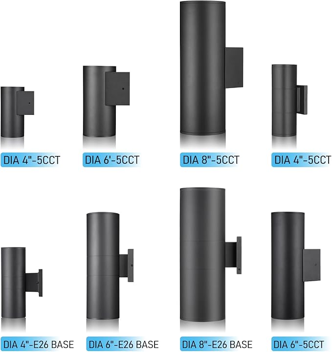 LEONLITE Modern Outdoor Cylinder Wall Lights 22", Porch Light in 2 Lights, Up Down Lights, Matte Black Waterproof Wall Sconce, Aluminum, E26 Base, Exterior Light Fixture Wall Mount, ETL, Pack of 2