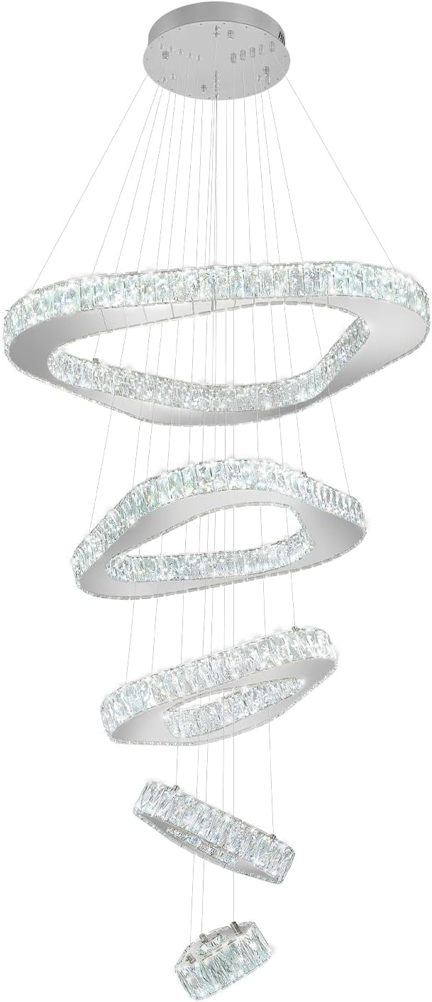 Large Crystal Chandelier Modern LED Dimmable Contemporary Chandelier Large Pendant Light for Living Room Foyer Staircase Silver Dia 40"