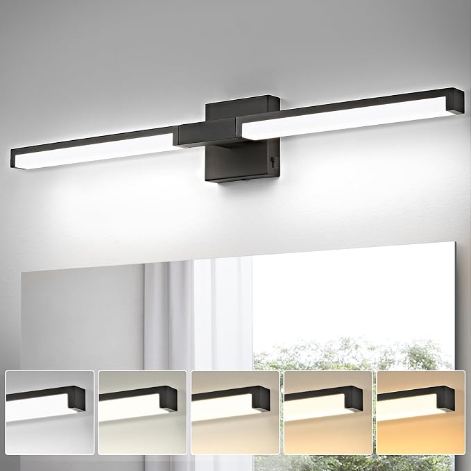 Modern Bathroom Light Fixtures Over Mirror, 32 Inch Matte Black Vanity Light Bar for Bathroom, 16W 5CCT Diammable Wall Light